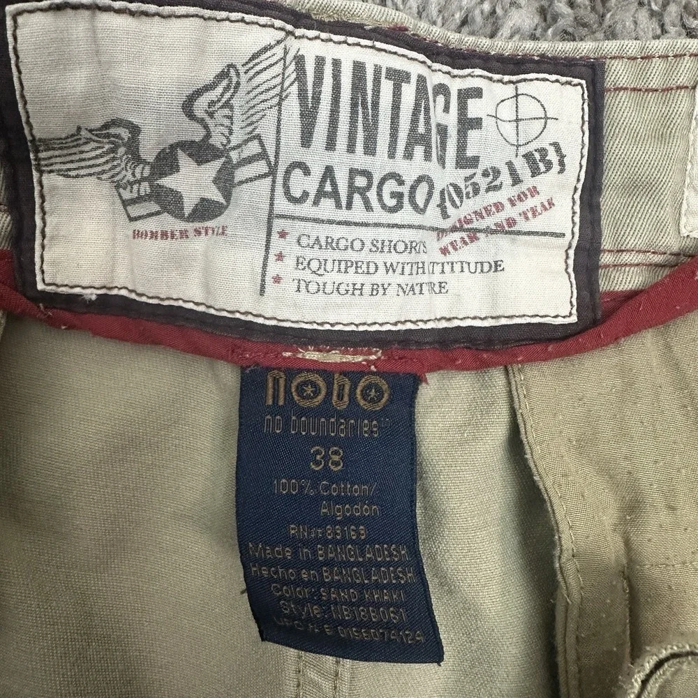 NOBO No Boundaries Cargo Shorts Men 38 Beige Y2K Jorts Pockets Heavy Grunge